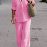 Denice™ Elegant Casual Two Piece Set | Relaxed Button-Up Top and Wide-Leg Trousers