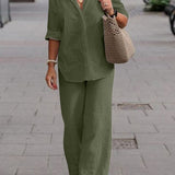 Denice™ Elegant Casual Two Piece Set | Relaxed Button-Up Top and Wide-Leg Trousers