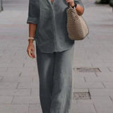 Denice™ Elegant Casual Two Piece Set | Relaxed Button-Up Top and Wide-Leg Trousers