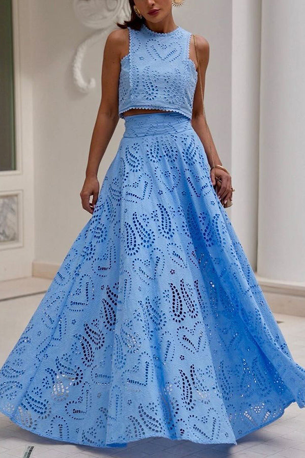 Larissa Embroidered Top & High-Waist Maxi Skirt Set Two-Piece Sets — Céline de Montréal — view 6
