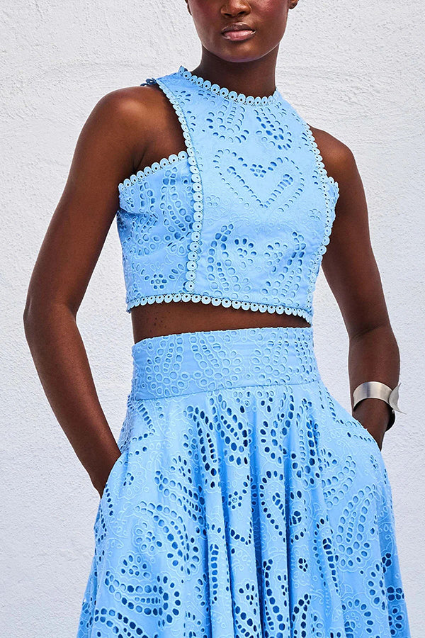 Larissa Embroidered Top & High-Waist Maxi Skirt Set Two-Piece Sets — Céline de Montréal — view 10