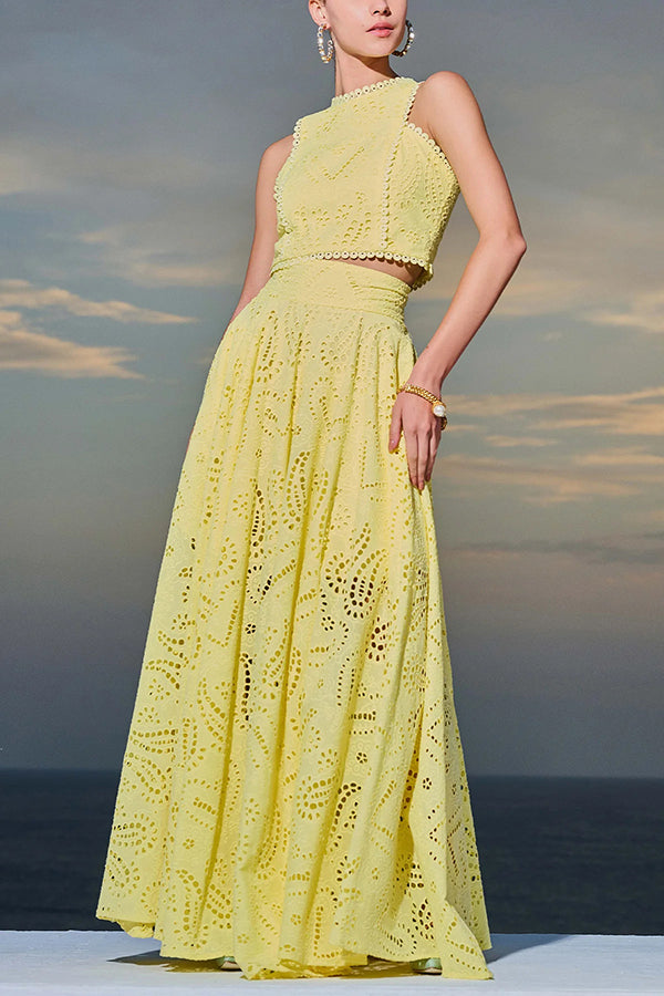 Larissa Embroidered Top & High-Waist Maxi Skirt Set Two-Piece Sets — Céline de Montréal — view 4