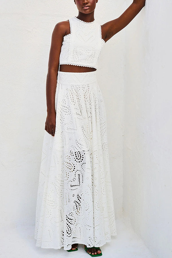 Larissa Embroidered Top & High-Waist Maxi Skirt Set Two-Piece Sets — Céline de Montréal — view 2