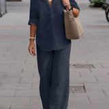 Denice™ Elegant Casual Two Piece Set | Relaxed Button-Up Top and Wide-Leg Trousers