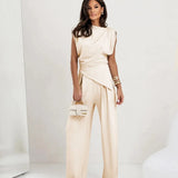 Diann™ Elegant Two-Piece Set | Draped Top and Wide-Leg Trousers