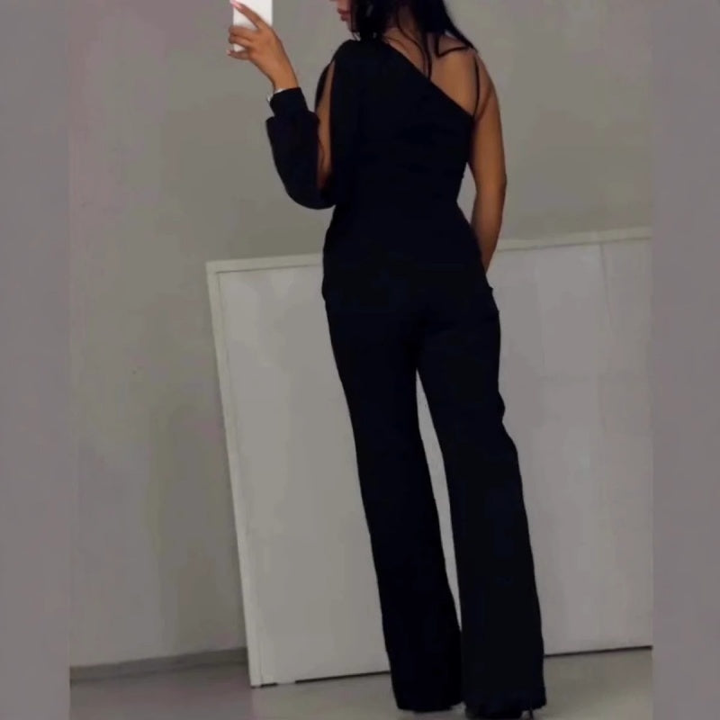 Ally One-Shoulder Flared Short Romper Rompers — Céline de Montréal — view 5